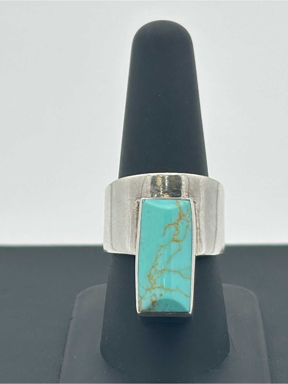 Sterling Silver Turquoise Rectangle Statement Ring - Picture 2 of 12